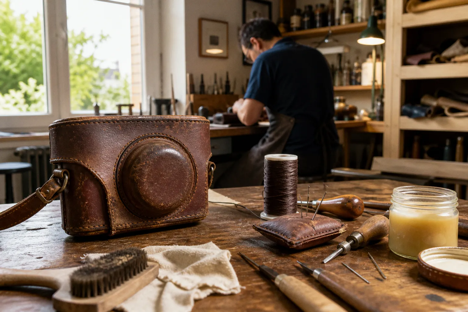 Étui en cuir pour appareil photo : projet de restauration